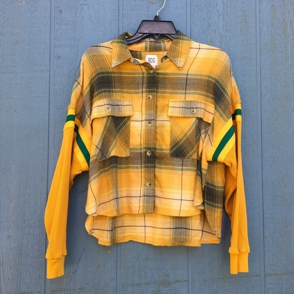 BDG Caleb Women's Size XS Green and Yellow Plaid Sporty Shirt - Picture 5 of 8